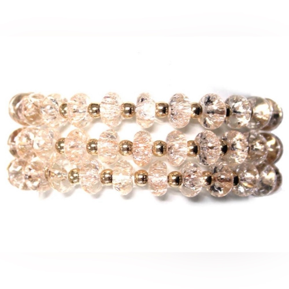 Transparent Beaded Bracelet Set - Taupe - Stretchy. NWT.